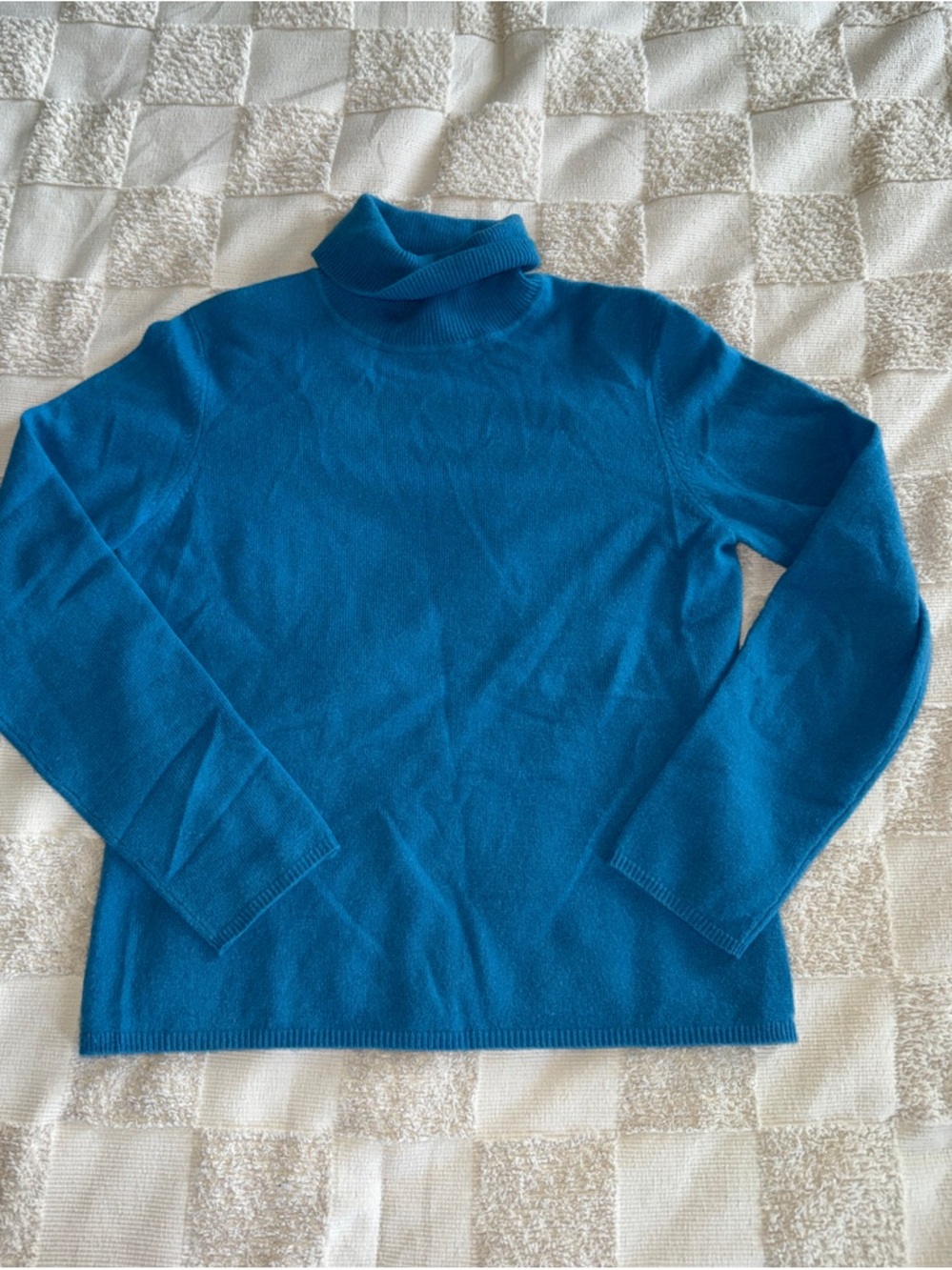 Women’s 2 Ply 100% Cashmere Blue Turtleneck Sweater size Petite M